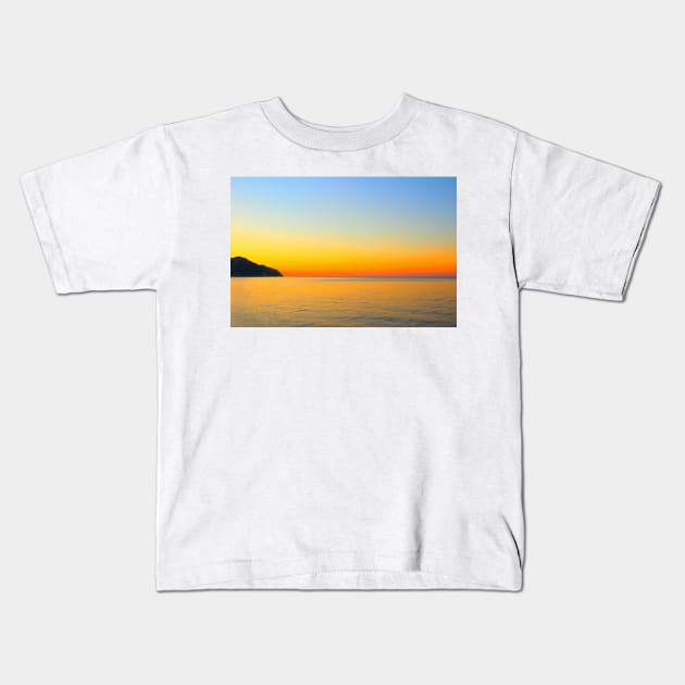 Sunset view from le Terrazze di Portonovo with axial color gradient sky Kids T-Shirt by KristinaDrozd